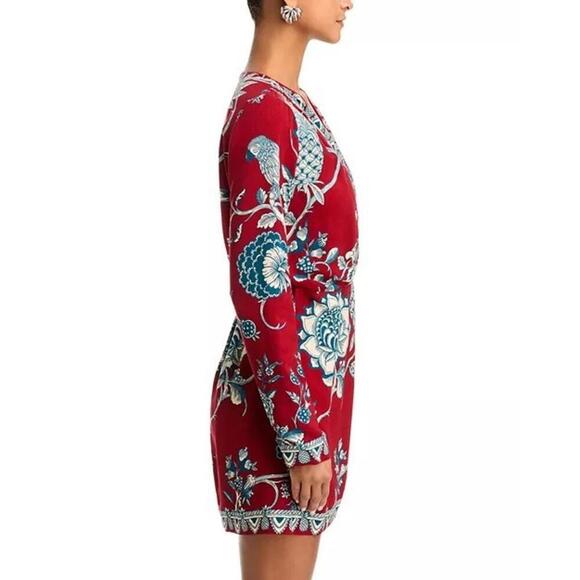 Farm Rio Tropical Landing Floral Wrap Neck Mini Dress Women's Size XS Red - Picture 3 of 5